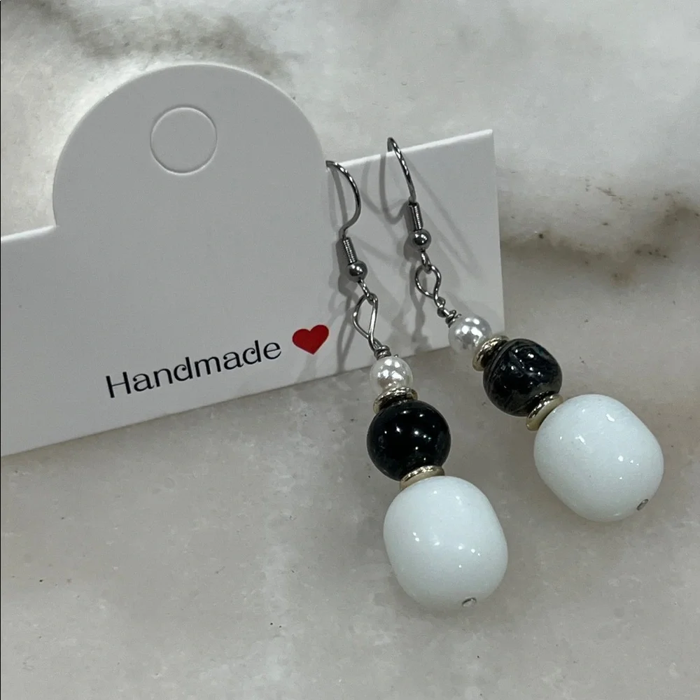 Artisan Black and White Beaded Earrings